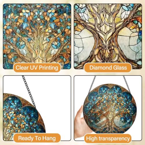 Celtic Tree of Life Suncatcher,Wildlife Tree of Life Stained Glass Window Hanging,8 Inch Indoor Outdoor Garden Sun Catchers,Suncatchers for Windows Hanging,Christmas Memorial Gift for Mom Grandma Wife - Image 6
