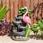 Glitzhome Outdoor Water Fountain, 4-Tiered Flamingo Outdoor Fountain with Lights, 23.5" H Polyresin Decorative Waterfall Feature Garden Fountain with Pump for Garden, Patio, Yard, Deck, Porch Decor by Glitzhome