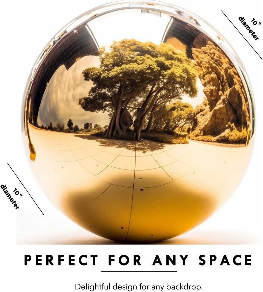 10 Inch Stainless Steel Gazing Globe,v2croft Hollow Ball Mirrored Surface Polished Shiny Sphere,Garden Stainless Steel Gazing Ball for Outdoor Lawn Pond Yard Ornament(Gold) - Image 2