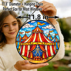 Stained Glass Window Hanging Suncatcher 11.8 in Circus Tent Skeleton Performer Colorful Glass Panel Sun Catcher for Window,Window Hanging Decor for Home,Housewarming Gift - Image 6