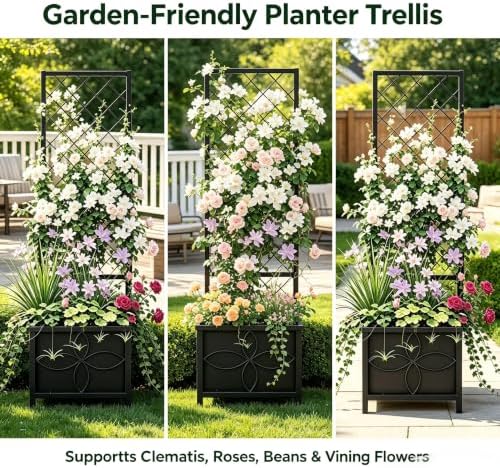 Zhongma 15.75 x 15.75 x 55 in Raised Garden Bed with Trellis,Heavy Duty Plant Box for Climbing Plants with Drainage Hole, Metal Lattice Planter Gardon Box with Inner Fabric Liners. - Image 7