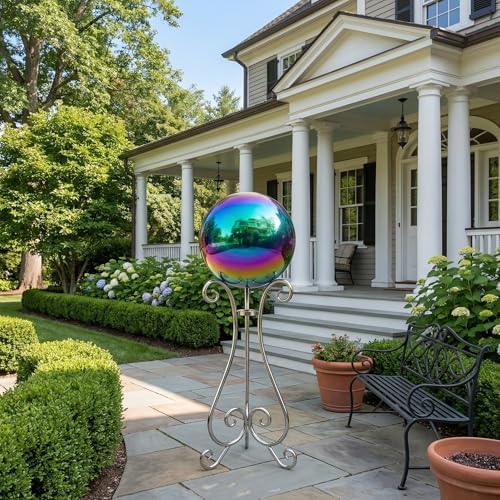 12 inch Diameter Gazing Ball,Rainbow Stainless Steel Polished Reflective Smooth Garden Sphere Globe Mirror,Colorful and Shiny Addition to Any Garden or Home - Image 2