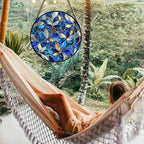 Stained Glass Window Hanging - Blue Gold Abstract Flowers Suncatcher for Door Terrace Garden Home Decor, Plant Sun Catcher Birthday Gifts for Lovers Women Men Dad Mom Nana 11.8 in - Image 2