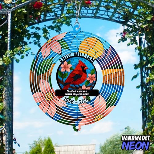 Personalized Wind Spinner Cardinal Couple Custom Memorial Year Name Flower Metal Sublimation Ornament Twirler Laser 3D Art Patio Porch Lawn Outdoor Garden Yard Decor - Image 5