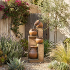 Bumilgar 53" H Patio Water Fountain - The 4 Cascading Modern Feature Crocks Garden Fountains and Waterfalls with Warm Lights for Porch, Deck, Patio, Backyard Home Décor (Gold) - Image 4