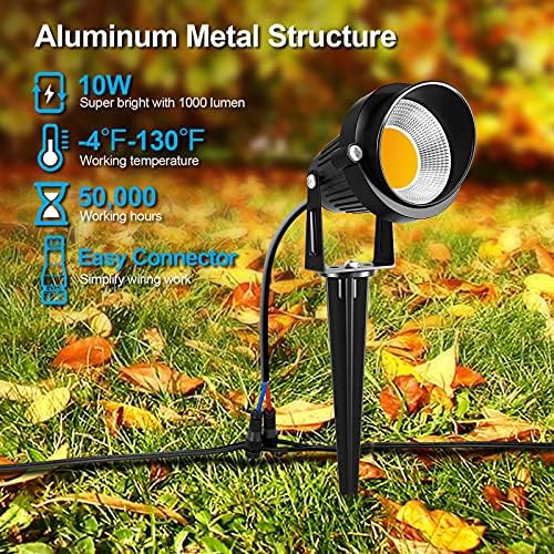 ZUCKEO 10W Low Voltage Landscape Lights LED Landscape Lighting with Connectors 12V Waterproof Outdoor Landscape Spotlights Floor Yard Lawn Best Garden Lights 1000LM Warm White (10Pack with Connector) - Image 2