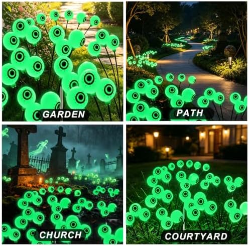 4 Pack Halloween Solar Firefly Eyeball Lights, Green Scary Outdoor Decor - Image 5