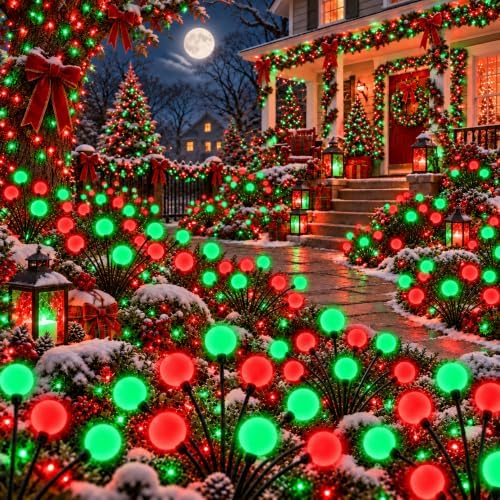 OZS 6Pack Total 48LED Solar Garden Lights Christmas Fairy Outdoor - Solar Firefly Lights Fairy Outdoor, Sway by Wind, Waterproof for Pathway Patio Yard Christmas Decorations(Red&Green) by OZS