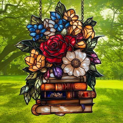 Floral Books Stack Acrylic Suncatcher - Image 3
