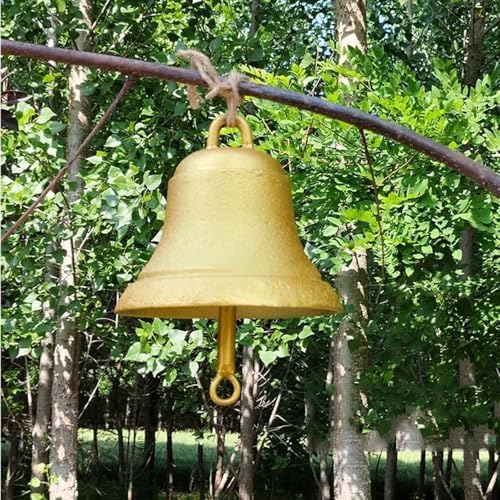 GTPBAO Antique Golden Cast Iron Door Bell, Large Service Bells for Homes Kitchen Grocery Patio, Weatherproof Dinner Bell(Bell 19.5cm/7.7in) - Image 3