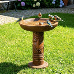 Tiki Bird Bath for Outdoor Garden, 18.9" Hawaiian Style Totem Pole Birdbath with Tiki Face Pedestal, Fiber-Reinforced Concrete Yard Decor, 30 lb Brown Tribal Statue by Unknown