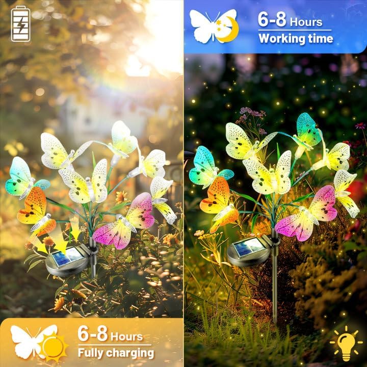 Anordsem Solar Garden Lights Outdoor: 32 Removable Fiber Optic Fabric Butterflies 4 Pack - Waterproof Fun Animal Decoration for Yard Patio - Gardening Gifts for Garden Lovers - Image 5