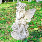 Fairy Garden Statue, Sitting Resin Fairy Figurine, 12.8 Inch - Image 2