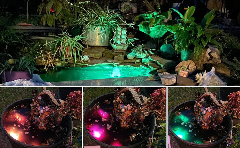 Pond Lights, Colored Fountain Light Timer Underwater RGB Waterproof Submersible LED Outdoor Spotlights with Spiked Stand for Garden Lawn Yard Landscape, 6 Lights - Image 2
