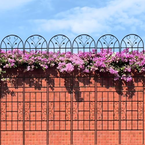6 Pack Metal Garden Trellis 86.7" Tall Outdoor Climbing Plant Support for Roses, Flowers, Rustproof Durable Black Galvanized Tube, Lawn Garden Fence Decor Screen, 86.7" H - Image 5