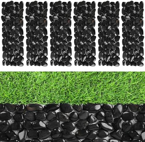 River Rock Stepping Stones Outdoor for Garden Walkway, 6 Pcs 12" L x 4" W Rectangle Shape Paver Step Stones Polished Pebble River Stone Mat for Yard Lawn Patio Pathway Walk Way - Black by dojobkinb