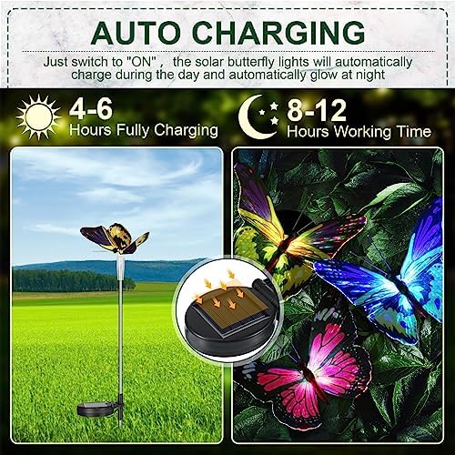 Retisee 9 Pcs Solar Butterfly Garden Stake Lights LED Solar Butterfly Lights Waterproof Color Changing Outdoor Lights Decoration for Garden Patio Yard Lawn Pathway, 5 x 28 Inch - Image 3