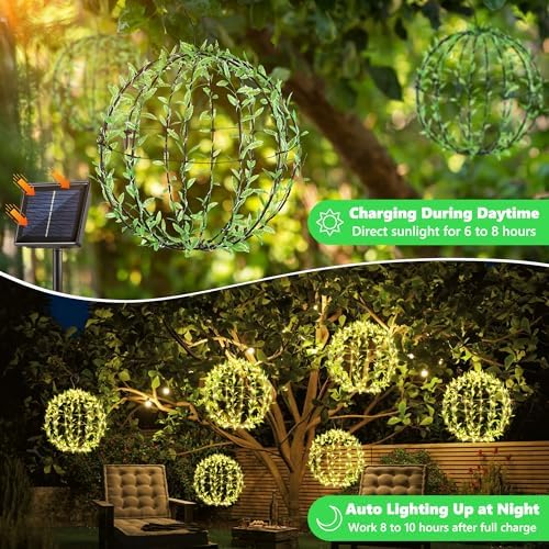 Joomer Solar Ball Lights Outdoor, 2Pack 13 & 11in Total 264 LED, Warm White - Image 4