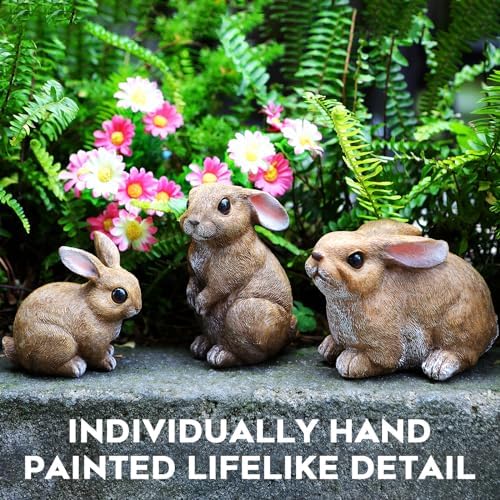 Bunny Decor Set of 3 Resin Easter Garden Statues Outdoor Indoor Home Yard - Image 2