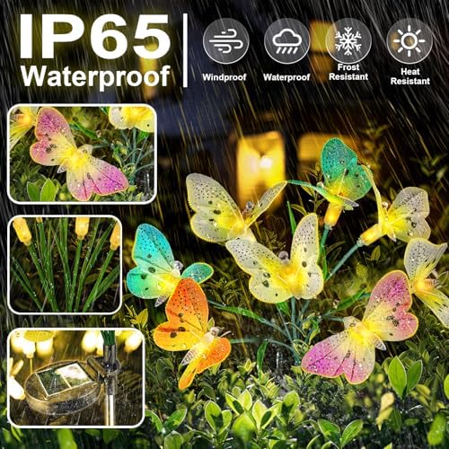 Anordsem Solar Garden Lights Outdoor: 32 Removable Fiber Optic Fabric Butterflies 4 Pack - Waterproof Fun Animal Decoration for Yard Patio - Gardening Gifts for Garden Lovers - Image 4