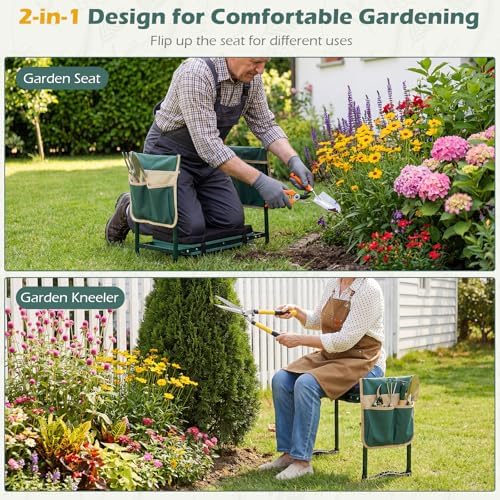 IRONMAX Garden Kneeler and Seat with 15.5" L×11" W EVA Kneeling Pad, Green - Image 4
