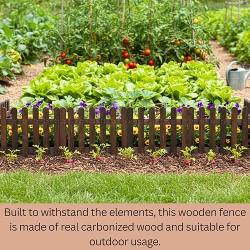 ShopLaLa Garden Edging Fence (Total 5.5ft Length) Dark Brown Wooden Fences - Image 3