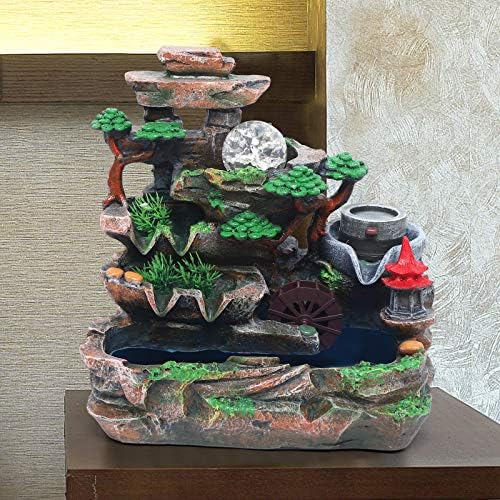 Tabletop Fountain Ornament, 110V Desktop Waterfall Fountain with LED Atomizer and Pond, Featuring Realistic Waterfall Artificial Trees, Rockery Water Fountains for Indoor Home Office Desk Decor (F) - Image 5