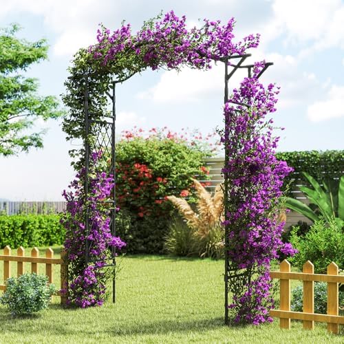 Giantex Garden Arch Trellis, 67''W x 83''H Metal Arbor with Corrugated PE-Coated Steel Tubes & Lattice Panels for Climbing Plants, Decorative Wedding Arch for Yard, Lawn, Party & Outdoor Events - Image 4
