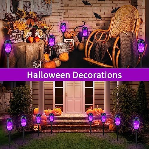 8P Purple Flickering Flame Halloween Solar Lights for Halloween Decorations - Image 2