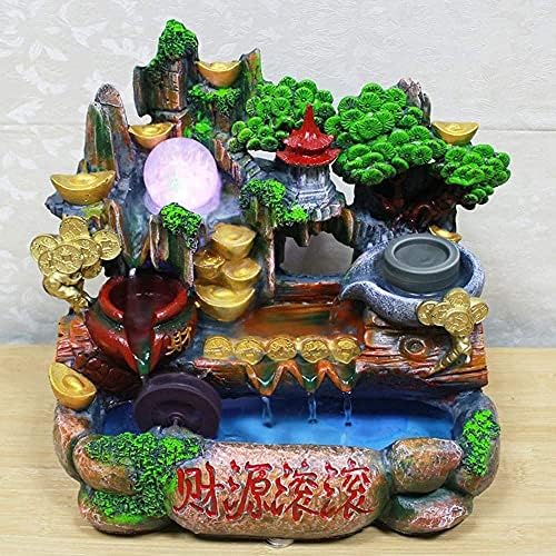Wind Water Creative Decoration Statue,Resin Tabletop Water Fountain,Indoor and Outdoor Waterfall,Electric Portable Little Fake Mountain with Rotating Ball Decoration Gift-Flowing Water Swings 1 by Unknown