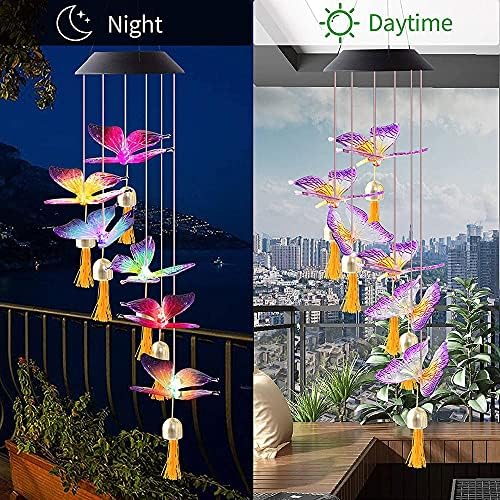 SEIWEI Solar Wind Chimes for Outside, LED Color Changing Wind Chime Solar Powered Wind Mobile Colorful Light for Indoor Outdoor, Garden, Patio Decor, Mom Gift (Butterfly Shape) 1PCS - Image 3