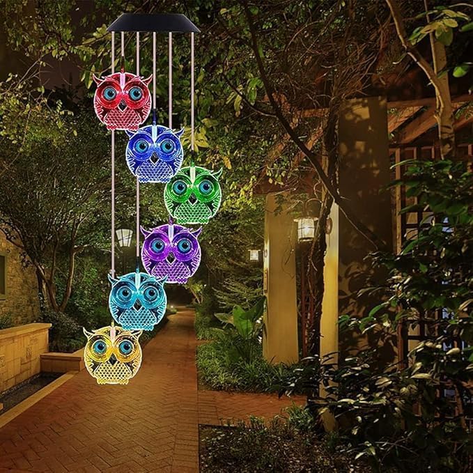 Hummingbird Solar Wind Chimes for Outside - Color Changing LED Outdoor Solar Lights Waterproof Windchimes, Home Garden Patio Yard Porch Decoration (Owl) - Image 3