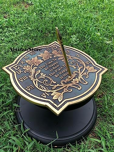 ARTIZANSTORE 10 Inch Brass Sundial | Verdigris Finish | Floral Theme | Outdoor Garden Decor | Analog Display | Battery Powered | Wall Mount | Large Round Design for Home & Office - Image 2
