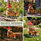 Highland Cow Solar Powered Outdoor Garden Statue Lying on Mushroom Hammock - Image 4