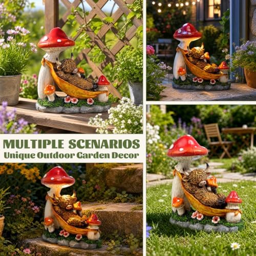Highland Cow Solar Powered Outdoor Garden Statue Lying on Mushroom Hammock - Image 4