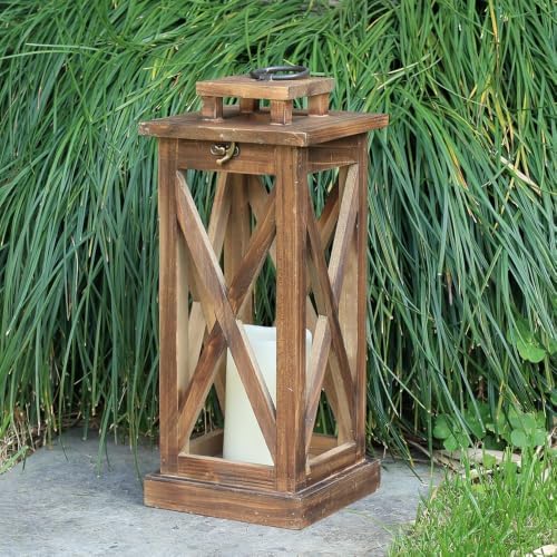 Rustic Farmhouse Wooden Candle Lantern,17'' H Lanterns Decorative Indoor&Outdoor, Patio Decor, Hanging Lantern Holder Decor for Indoor Outdoor, Home, Garden, Wedding by DECORKEY