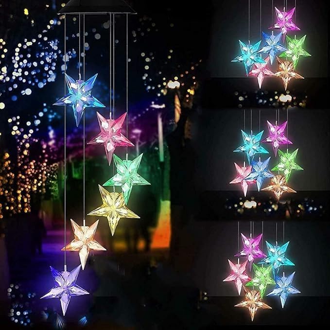 Hummingbird Solar Wind Chimes for Outside - Color Changing LED Outdoor Solar Lights Waterproof Windchimes, Home Garden Patio Yard Porch Decoration (Star) - Image 5