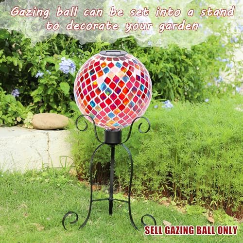 VCUTEKA Solar Gazing Ball, 10" Mosaic Glass Garden Globe Outdoor Decor, Red - Image 5