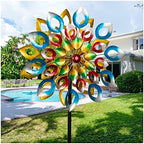 Yard Garden Wind Spinners with Stake - Large Outdoor Metal Wind Spinners, Lawn Yard Art Garden Decor (24" W x 84" H) by CyanOasis