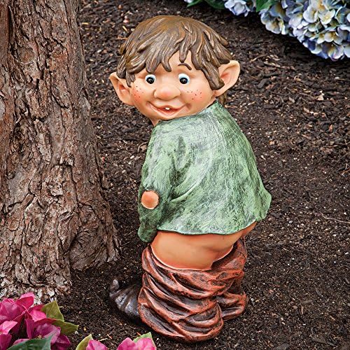 Bits and Pieces - Caught with His Pants Down Garden Statue - Naughty Gnome Yard Art, Funny Elf - Polyresin Statue Measures 13-1/2" High x 5" Wide - Image 2