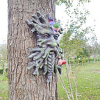 Whimsical Tree Face Garden Decoration ，Tree Faces Decor Outdoor Wallmounted Statue Art with Leaf Features, Outdoor Decor Garden Accessory (Green) - Image 5
