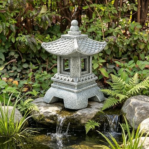 11.8 Inch Resin Zen Garden Statue Light, Solar Asian Pagoda Lantern Outdoor, LED Decorative Pathway Light for Patio Yard Lawn, Ideal for Oriental Garden Decor, Meditation Decor, Housewarming Gift - Image 3