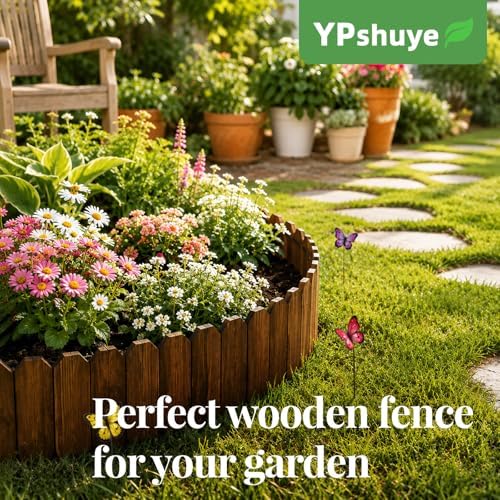 Wood Garden Edging, 9" H x 8 Ft L, 2 Pack, Brown Garden Fence - Image 2