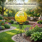 Glass Outdoor Gazing Globe, 10" Hand Blown Yellow Swirl Gazing Ball - Image 5