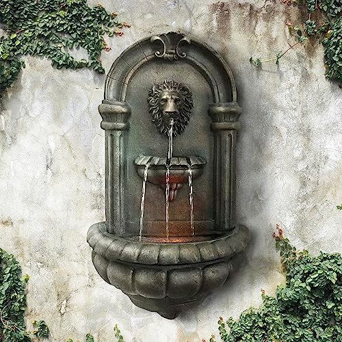 Teamson Home 32.1 in. Wall-Mounted Lion Head Stone LED Outdoor Water Fountain for Gardens, Landscaping, Patios, Balconies, Lawns to Create a Calming Oasis in Outdoor Living Spaces, Antique Bronze - Image 6