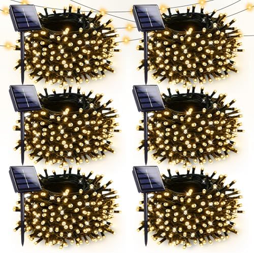 Solar Christmas Lights Outdoor 6 Pack 198FT 600LED String Lights Warm White by Halloween