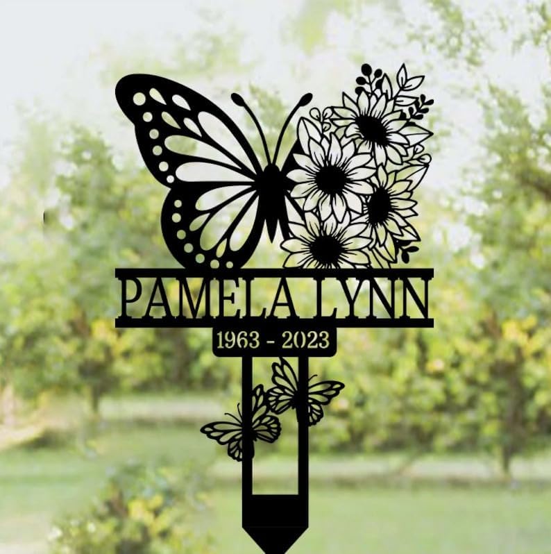 DINOMAN Personalized Memorial Plaques for Outdoors Butterfly Sunflower Mom Grave Marker Metal Garden Stakes Mom Memorial Gifts Sympathy Gifts for Loss of Loved One (Butterfly Sunflower) - Image 2