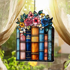 Floral Book Acrylic Suncatcher Size 8 inches, Bookish Stained Glass Effect Window Hanging Ornament, Garden Decor, Gift for Book Lover Reader Bookworm by XISZYS
