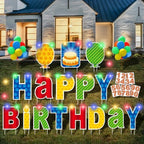 ComboJoy 16 Pcs Happy Birthday Yard Sign with Stakes, Personalized Age Plastic Signs with LED Lights, 20 Number Stickers & Colorful Letters, Weatherproof Birthday Decorations for Indoor & Outdoor Lawn by ComboJoy
