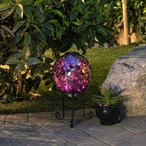 Alpine Corporation GRS122A-SLR Indoor/Outdoor Glass Solar Powered Mosaic Gazing Globe Yard Decoration, 10", Purple - Image 2
